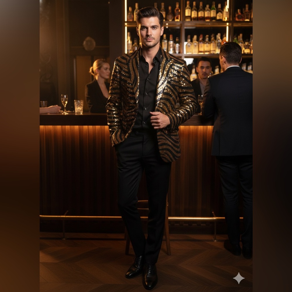 OppoSuits Black and Gold Sequin Blazer